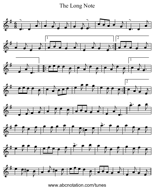 Long Note, The - staff notation