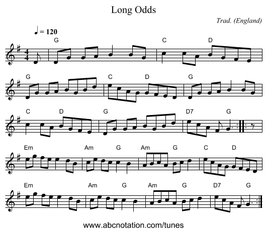 Long Odds - staff notation
