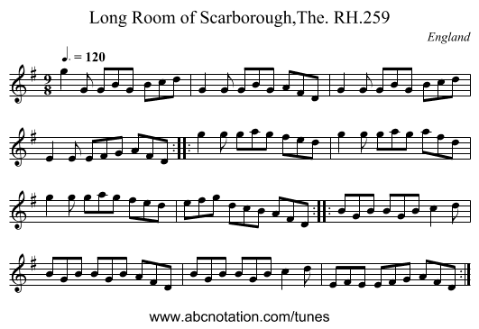 Long Room of Scarborough,The. RH.259 - staff notation
