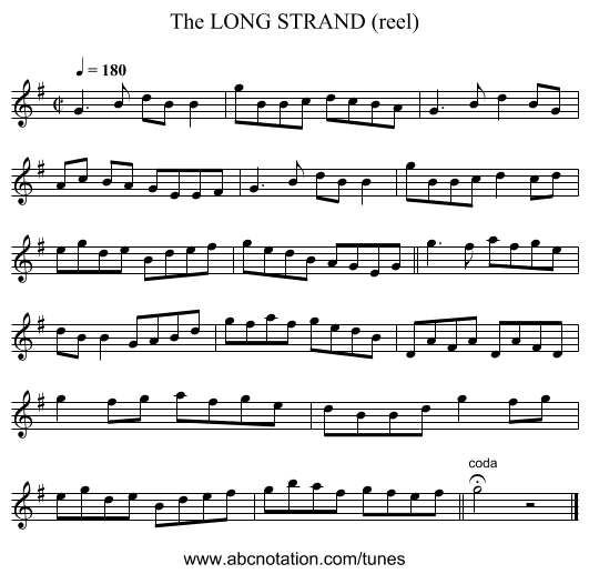 LONG STRAND (reel), The - staff notation