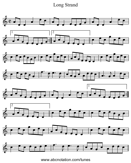 Long Strand - staff notation