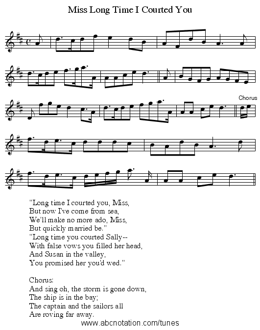 Long Time I Courted You, Miss - staff notation