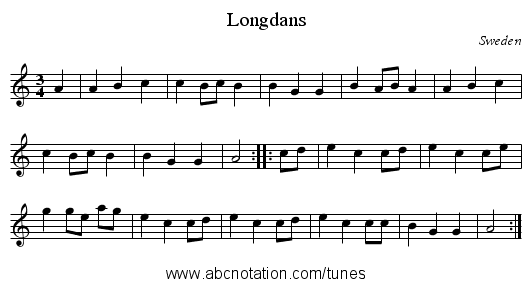 Longdans - staff notation