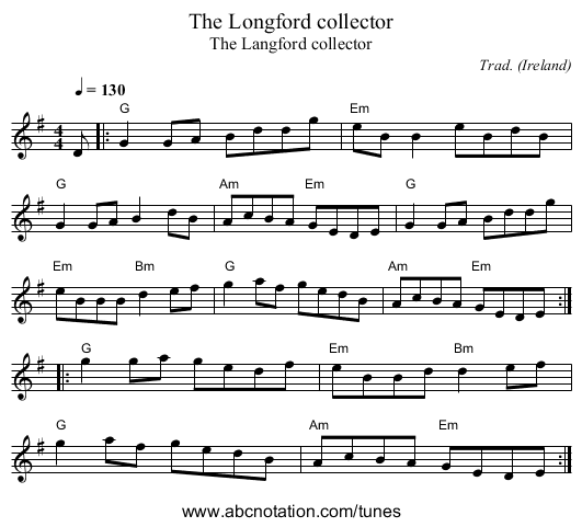 Longford collector, The - staff notation