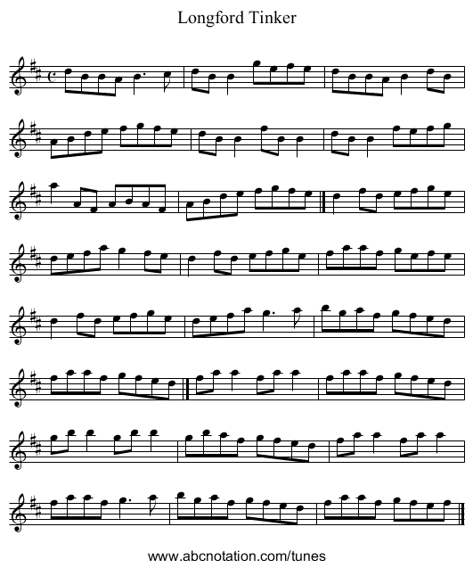 Longford Tinker - staff notation