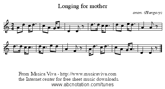 Longing for mother - staff notation