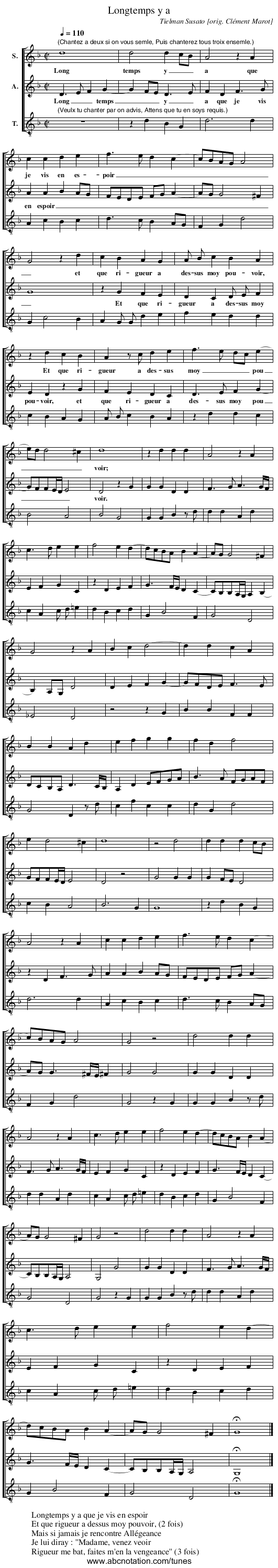 Longtemps y a - staff notation