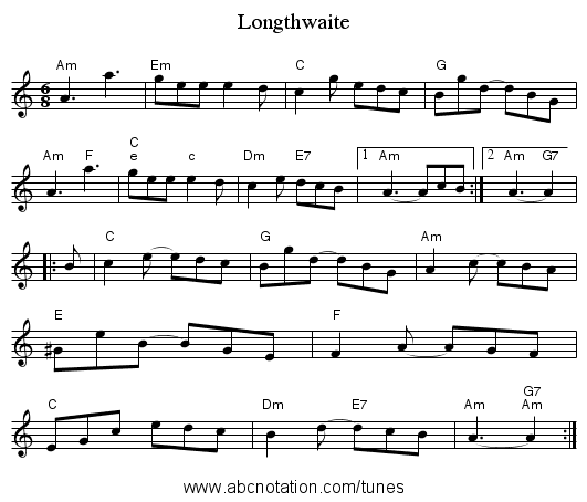 Longthwaite - staff notation