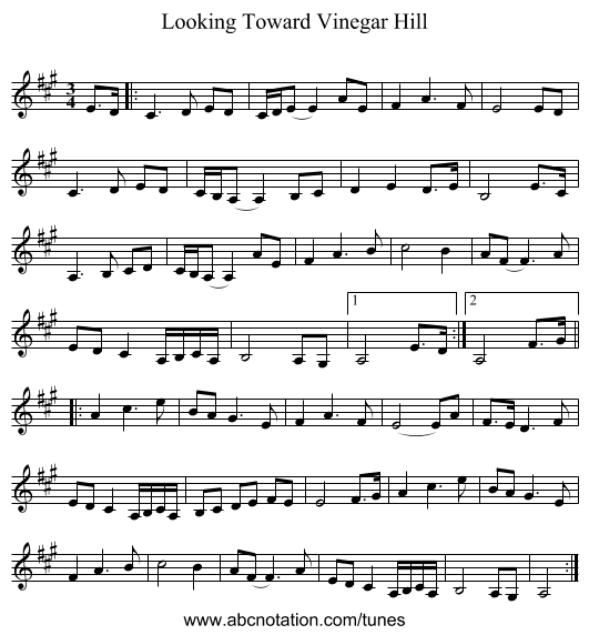 Looking Toward Vinegar Hill - staff notation