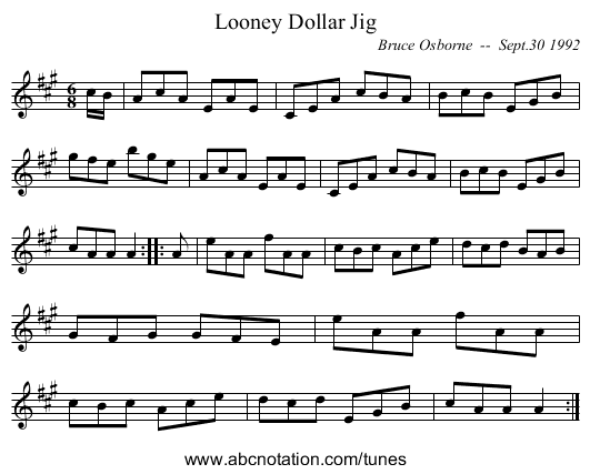 Looney Dollar Jig - staff notation