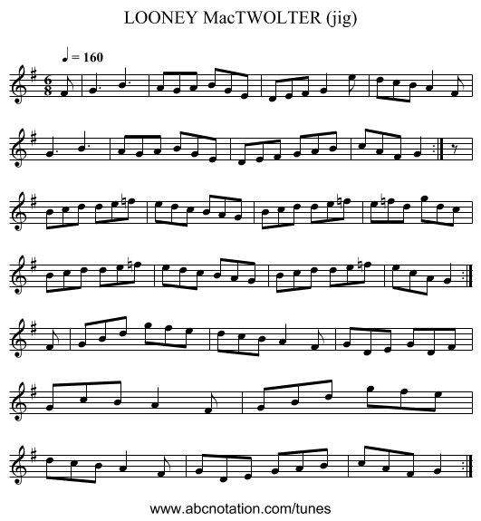 LOONEY MacTWOLTER (jig) - staff notation