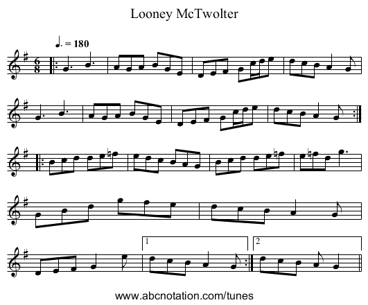 Looney McTwolter - staff notation