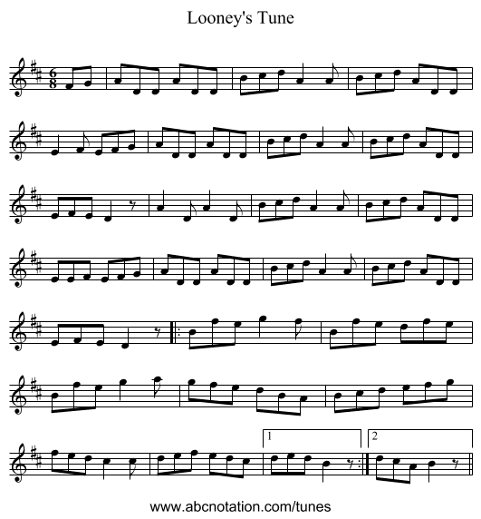 Looney's Tune - staff notation