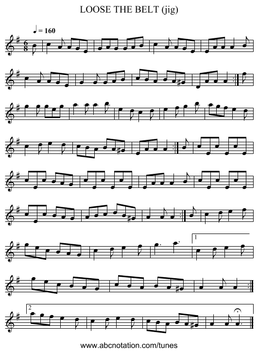 LOOSE THE BELT (jig) - staff notation