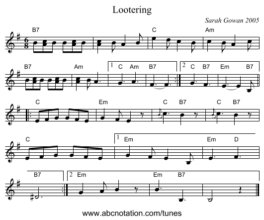 Lootering - staff notation
