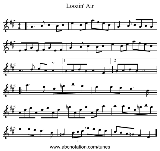 Loozin' Air - staff notation