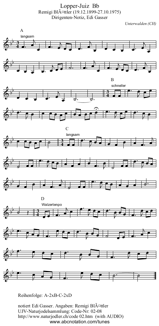 Lopper-Juiz  Bb - staff notation