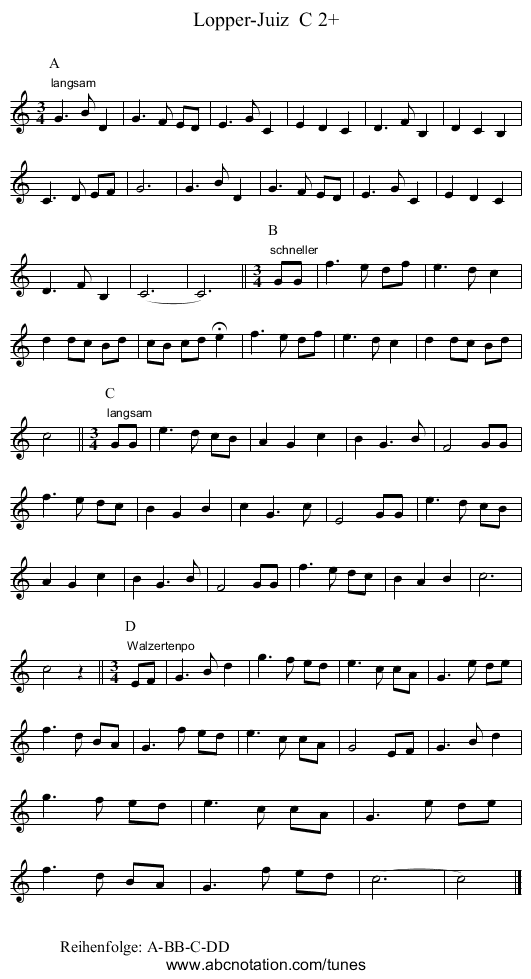 Lopper-Juiz  C 2+ - staff notation