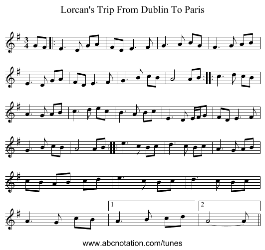 Lorcan's Trip From Dublin To Paris - staff notation