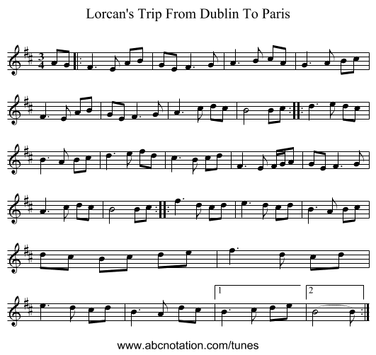 Lorcan's Trip From Dublin To Paris - staff notation