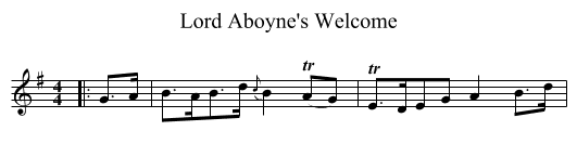 Lord Aboyne's Welcome - staff notation