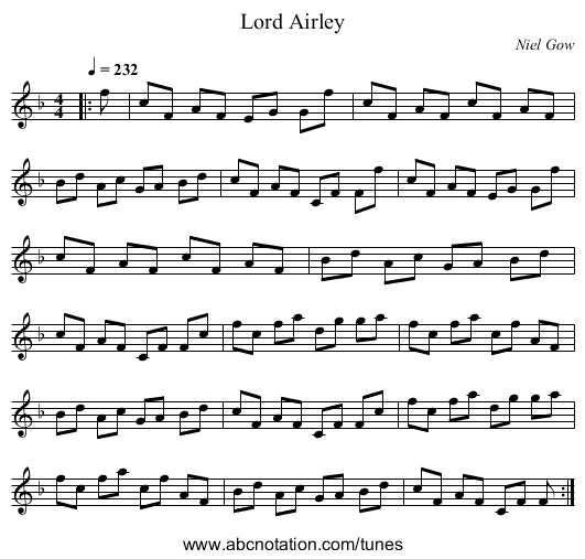 Lord Airley - staff notation