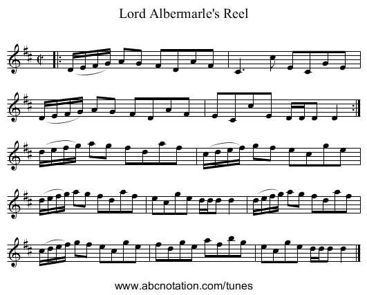 Lord Albermarle's Reel - staff notation