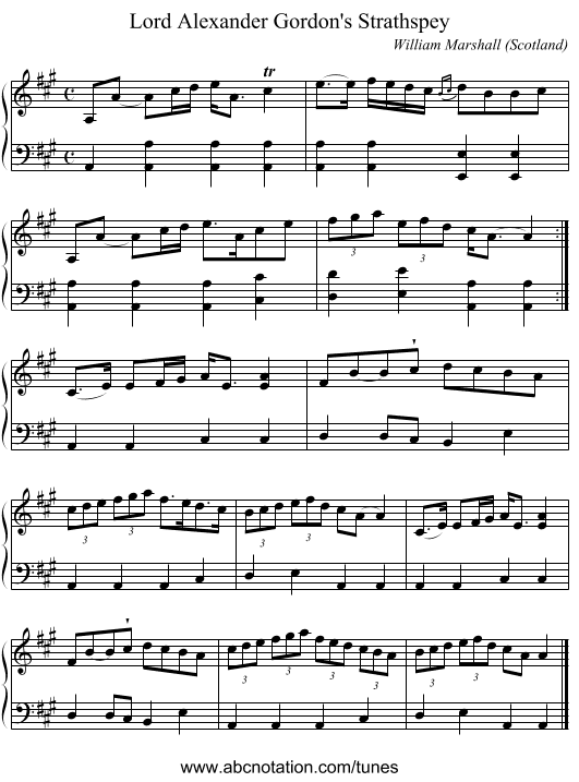 Lord Alexander Gordon's Strathspey - staff notation