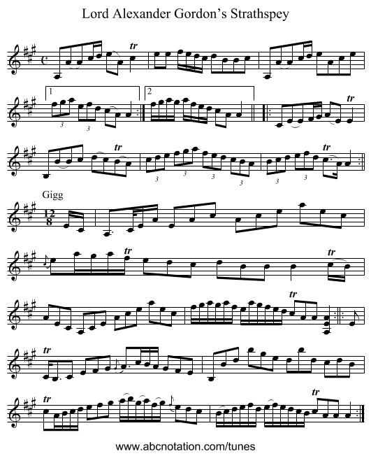 Lord Alexander Gordon’s Strathspey - staff notation