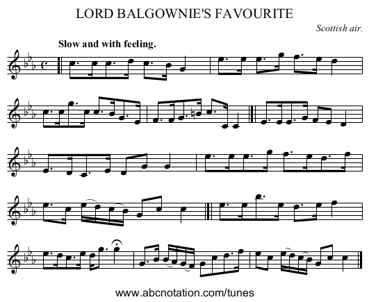 LORD BALGOWNIE'S FAVOURITE - staff notation