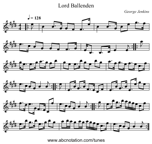 Lord Ballenden - staff notation