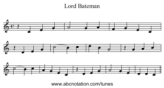 Lord Bateman - staff notation