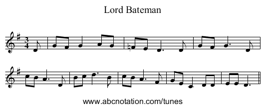 Lord Bateman - staff notation