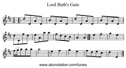 Lord Bath's Gate - staff notation