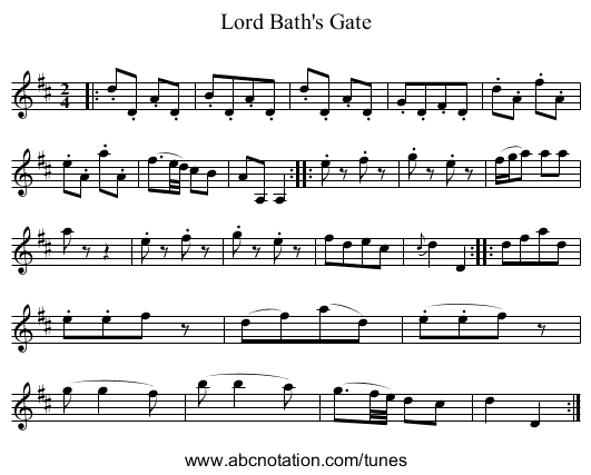 Lord Bath's Gate - staff notation