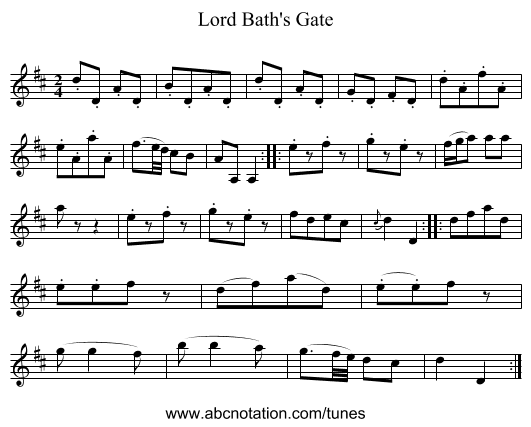 Lord Bath's Gate - staff notation
