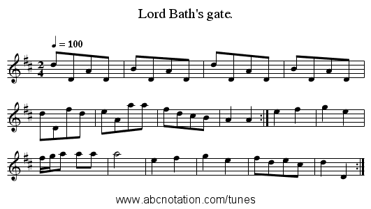 Lord Bath's gate. - staff notation