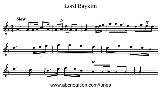 Lord Baykim - staff notation