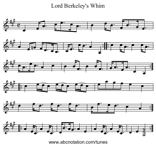 Lord Berkeley's Whim - staff notation
