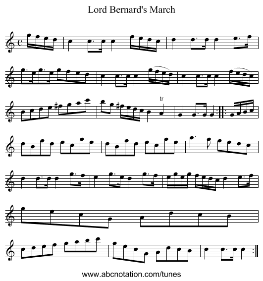 Lord Bernard's March - staff notation