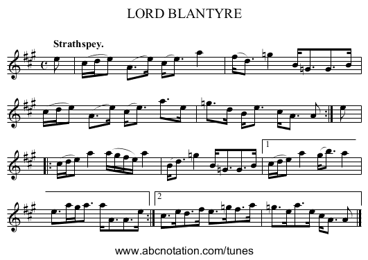 LORD BLANTYRE - staff notation