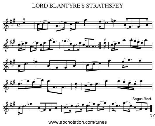 LORD BLANTYRE'S STRATHSPEY - staff notation