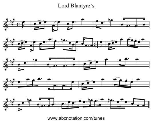 Lord Blantyre’s - staff notation