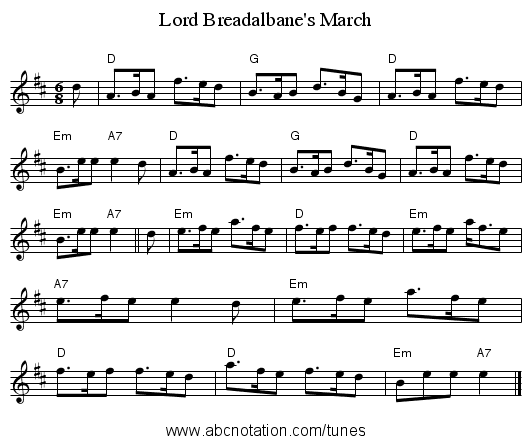 Lord Breadalbane's March - staff notation