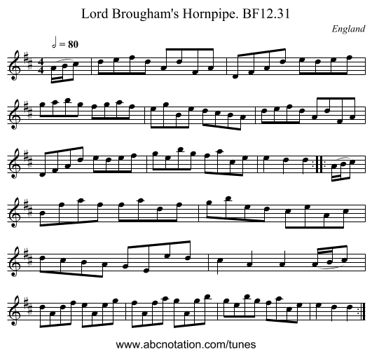 Lord Brougham's Hornpipe. BF12.31 - staff notation