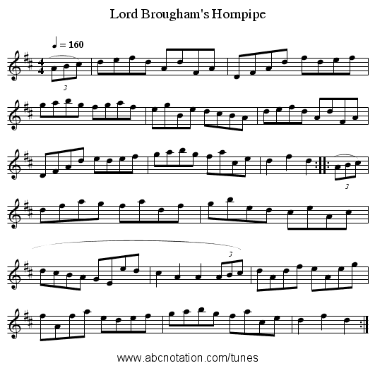 Lord Brougham's Hornpipe - staff notation