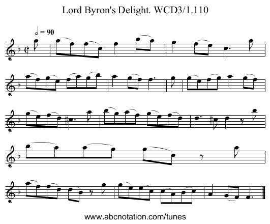 Lord Byron's Delight. WCD3/1.110 - staff notation