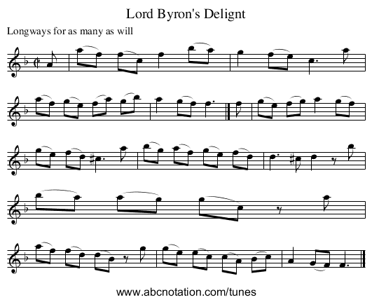 Lord Byron's Delignt - staff notation