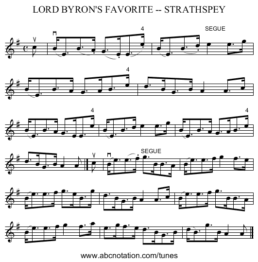 LORD BYRON'S FAVORITE -- STRATHSPEY - staff notation
