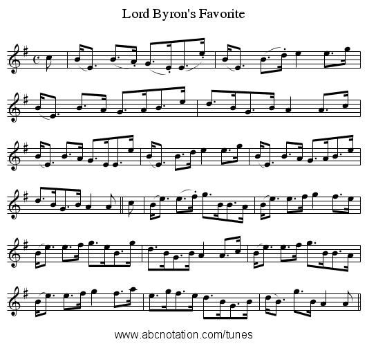 Lord Byron's Favorite - staff notation
